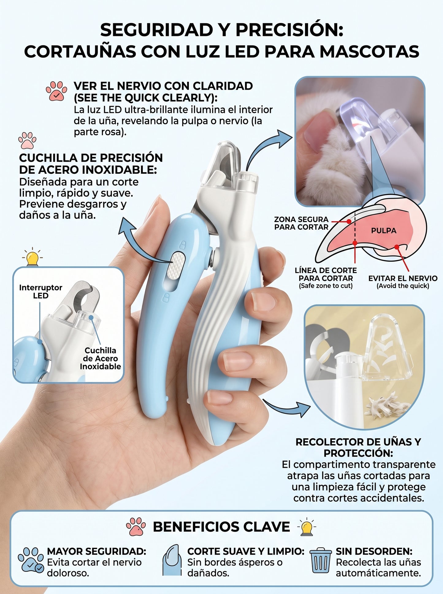Cut Freeze - El Cortaúñas con LED que Evita Hacerle Daño a tu Mascota